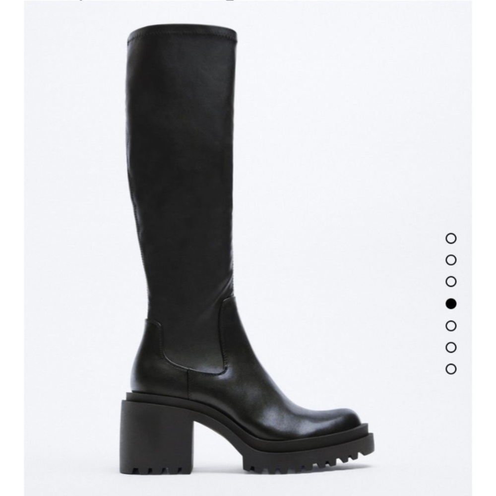 Fitted knee high heeled combat chunky boots Zara 40 USA 9